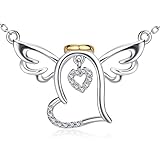 925 Sterling Silver Guardian Halo Angel Wings Heart Pendant Necklace 18