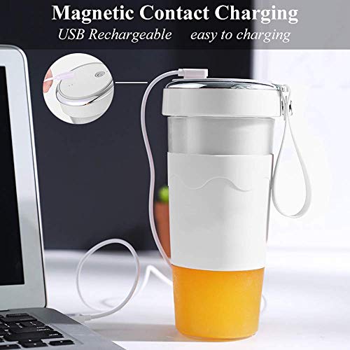 Portable Blender, Personal Size Blender for Shakes and Smoothies - Four Blades 14 oz Small Blender Fruit Juicer Mixer - USB Rechargeable for Outdoor Travel Home Office (White)