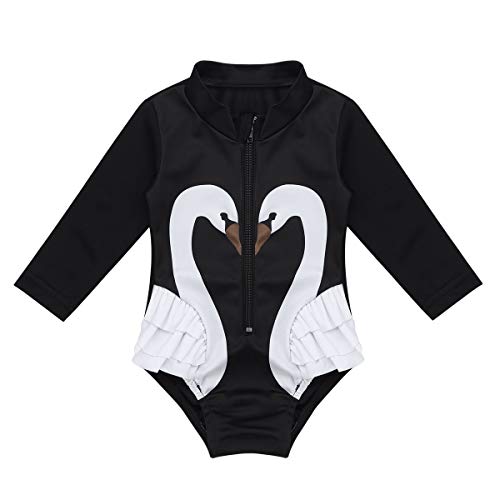 Agoky Baby Toddler Girls Long Sleeve Swimsuit Floral Rash Guard Sun Protection Swan Printed 12-18 Months