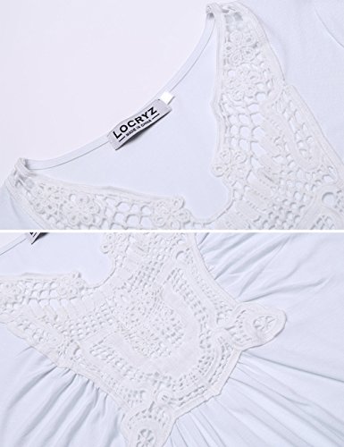Locryz Women's V Neck Tee Shirts Short Sleeve Loose Fit Casual Pleated Summer Tee Tops (White, L)