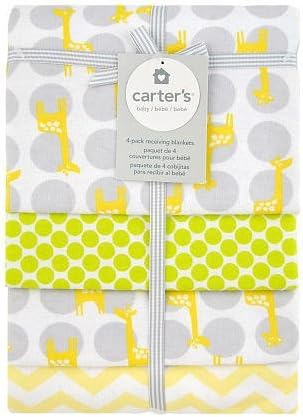 Carter's Giraffe 4 Pack Flannel Receiving Blankets - Yellow/Grey