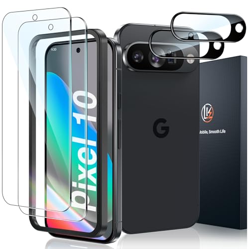 LK Tempered Glass Compatible with Google Pixel 10, 2 x Screen Protectors and 2 x Rear Camera Protectors with Installation Frame (Anti-Scratch, Bubble-Free, 9H Hardness, Ultra Clear)