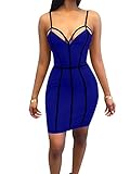 TOB Women's Sexy Bodycon Spaghetti Strap Sleeveless Patchwork Mini Club Dress Royal Blue