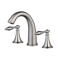 Ollypulse 8 Inch 3 Holes Deck Mount Widespread Double Handles Bathroom Faucet, Without Pop-Up Drain (Brushed Nickel)