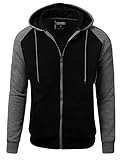 IDARBI Men's Raglan & Solid Long Sleeve Zip Up Hoodie Jacket