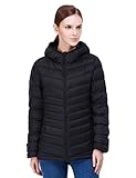 Puredown Women's Lightweight Packable Hooded Goose Down Jacket, Black