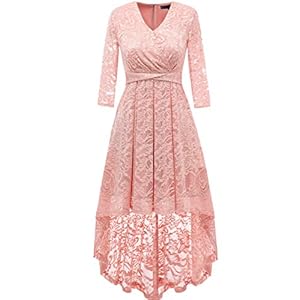 DRESSTELLS Kanten cocktailjurk voor dames, V-hals, bruidsmeisjesjurk, feestelijke jurk, party, bloemenjurk