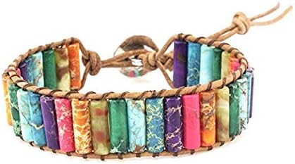 CapsA Women Men Imperial Jasper Chakra Bracelet Handmade Leather Sunflower Adjustable Wrap Bead Bracelet Friendship Gifts Handmade Bohemian Boho Woven Yoga Bead Bracelet