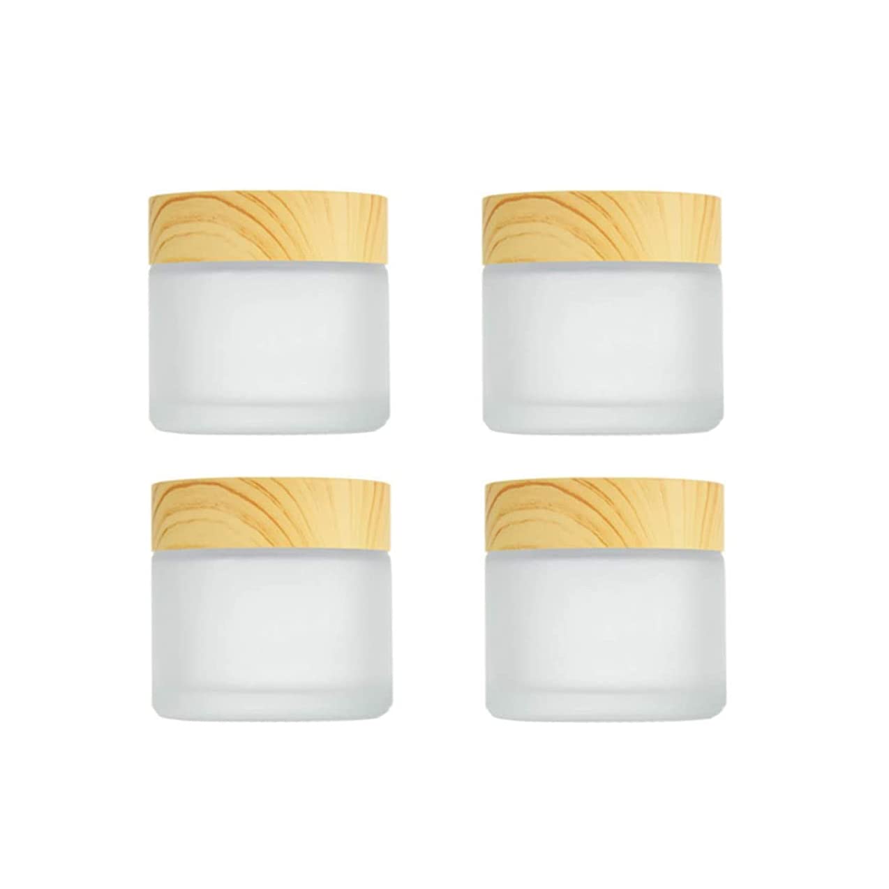 Hsthe Sea 4Pcs 10ml / 10g Empty Frosted Clear Glass Cosmetic Sample Containers with Wood Grain Plastic Lids and Inner Liners - Refillable Mini Travel Pot Jars for Makeup Creams Lip Balm Beauty Nails