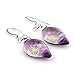 925 Sterling Silver Hand Blown Murano Glass Purple Orchid Flower Teardrop Dangle Earrings