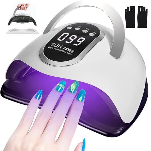 Lámpara de 280W UV/LED Lámpara para Uñas(con un par de guantes),Secador 66 Luces de Uñas,sensor de uña,con 4 Ajustes de Temporizador y Pantalla LCD de curado portátil