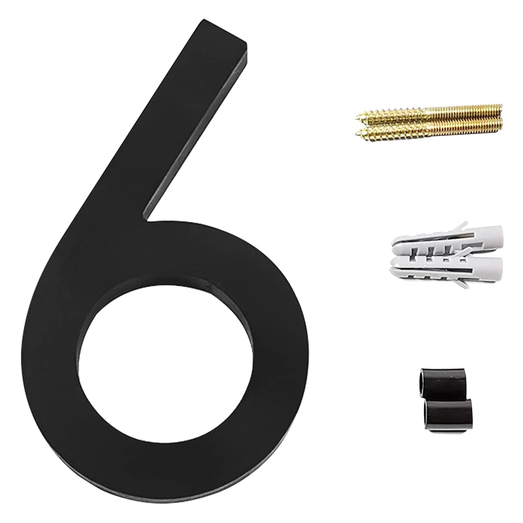 Zayookey Floating House Numbers Modern Door Adress Numbers 4.72 Inch Black Street Numbers for Mailbox Yard Home Wall Door Garage Gate with Nail Kit (Door Number 6)