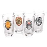 Arc International J1427 Luminarc Guinness Assorted Vintage Bottlers Labels Pub Glasses, 16-Ounce, Clear, Set of 4