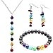Top Plaza 7 Chakra Lava Rock Stone Beads Yoga Reiki Healing Energy Balancing Necklace Bracelets Earrings Jewelry Set(#2 Lava Rock)