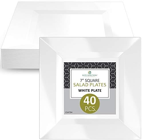 "Elite Selection" Pack Of 40 White Salad Dessert Square 7” Disposable Plastic Party Plates