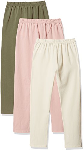 Kid Nation Girls' 3 Pack Cotton Stretch Capri Legging XL Olive + Seashell Pink + Eggnog - Thumbnail 2