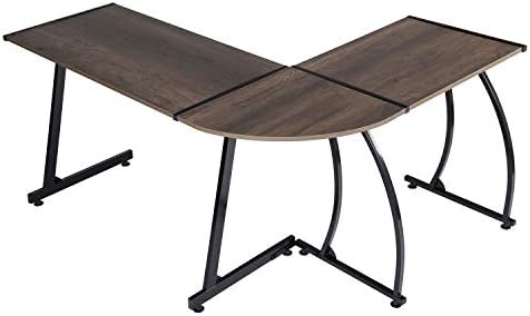 DORAFAIR Computer Office Desk L-Shaped Wood Corner Desk Computer Workstation Large Corner PC Table Gaming Desk Study Desk Home Office,Retro Wood Grain 147x112x75 cm