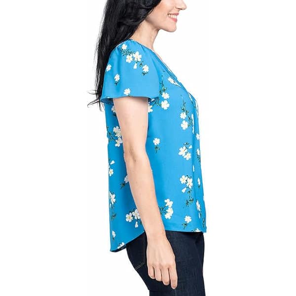 Hilary Radley Women's Short Sleeve Printed Blouse (US, Alpha, Medium, Regular, Regular, Black) At Women's Clothing Store