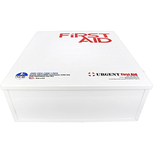 OSHA & ANSI 3 Shelf Industrial First Aid Cabinet with Pocket Liner, 100 Person, 1316 Pieces, 2015 Class A+, Types I & II, Made in USA by Urgent First AidTM with extra content & NEW ANSI First Aid Guide