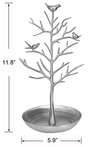 image for JQWORKLAND Silver Birds Tree Jewelry Stand Display Earring Necklace Ho