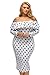 Gloria&Sarah Polka Dot Ruffle Off The Shoulder Vintage Casual Party Cocktail Plus Size Bodycon Dress,White,XX-Large