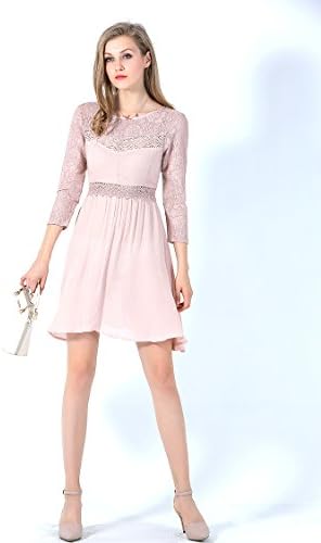 UP Ultrapink Missy Elegant A line Dress Rayon with Lace and Crochet Inserts, Dusty Pink, Medium