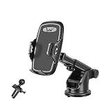 Car Phone Mount, Dashboard Car Phone Holder, Windshield Air Vent Universal Cradle Mount with Adjustable Long Arm Strong Suction Compatible iPhone X XS Max XR 8 Plus Samsung Galaxy S10 S9 - Black