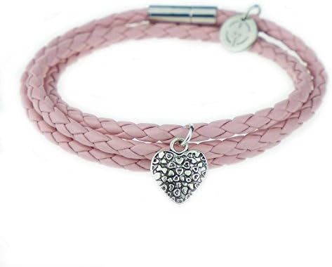 Wrap Bracelet | Pink Vegan Leather | Regular Size | Silver Heart Charm | Standing Goose "Bichir" (22)