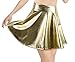 Women's Liquid Metallic Skirt Wet Look Flared Skater Skirt Dress, Golden