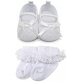 Delebao Baby Girl Infant Satin Mary Jane Baptism Shoes Dance Ballerina Slippers (6-9 Months, Shoes & Socks)