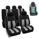 FH Group Striking Striped Flat Cloth Full Set Car Seat Covers Set, Airbag & Split Ready w. Gift, Gray/Black - Fit Most Car, Truck, SUV, or Van