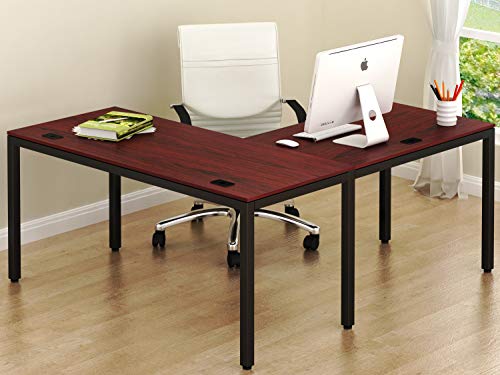 SHW Home Office 55"x60" Large L Shaped Corner Desk, Black Cherry