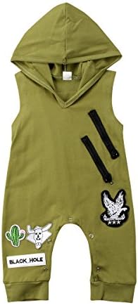 Newborn Baby Boy Army Green Pilot Sleeveless Hooded Romper Bodysuit Jumpsuit Outfits Clothes