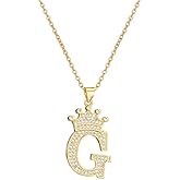 18K Gold Plated Pave Cubic Zirconia Bubble Crown Letter Initial Necklaces for Women | Chunky Initial Charm Pendant Name Necklace Personalized | Non Tarnish Gold Plated Jewelry Sterling silver