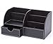KINGFOM Pu Leather Desk Organizer Pen Pencil Holder Office Supplies Caddy Storage Box 6 Compartments with Drawer Black