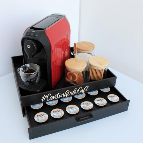Melhor Porta-Cápsulas Bandeja Cantinho do Café Organizador Suporte Cafeteira Chá Servir - (Preto - 3 Corações)