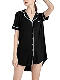 iooho Women Short Sleeve Nightgown Button Front Sleep Shirt Lounge Sleepwear XS-XL
