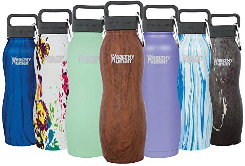 Healthy Human Insulated Stainless Steel Water Bottle Curve - Cold 24 Hours/Hot 12 Hours - Double Walled Vacuum Flask with Hydro Guide & Carabiner - 21 oz Harvest Maple