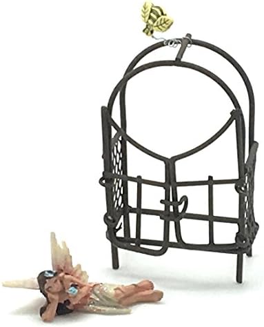 Miniature Fairy Garden Set - Micro Mini Sun Kissed Tiny Fairy, Rustic Garden Arch with Gate and Bee