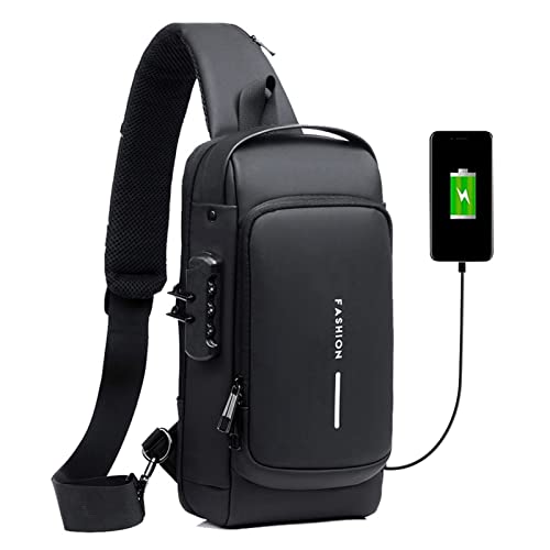 Homesen Mochila masculina com cadeado à prova d'água anti-roubo bolsa com porta de carregamento USB bolsa de ombro mochila transversal