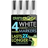 Crafty Croc 4 White Liquid Chalk Markers, 6mm Reversible Medium Tip
