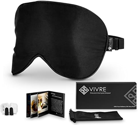 Sleep Mask Natural Silk - Adjustable Eye Mask - Best for Sleeping Blindfold &amp; Dry Eyes + Earplugs + Travel Carry Pouch + Tips&amp;Tricks For A Good Sleep Booklet - Exclusive Set for Men, Women &amp; Kids