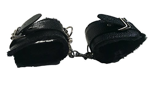 Black Fake Fur HandCuffs ankle chains for Hen Party Stag Night Fancy Dress By Cufz