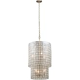 Kalco 505850OL Contemporary Modern Six Light Foyer Pendant from Roxy Collection in Gold, Champ, Gld Leaf Finish,
