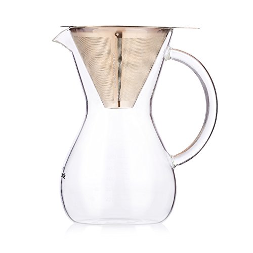 GVODE Pour Over Coffee Maker with Reusable Stainless Steel Mesh Filter,27 Ounce, Borosilicate