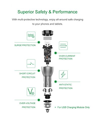 BULL Dual USB Car Charger - Smart, Fast and Safe Charger for iPhone iPad Samsung Android Phones, 2017 iF Design Award Winner, 3.6A/18W,Silver (Digit Silver) - Thumbnail 6