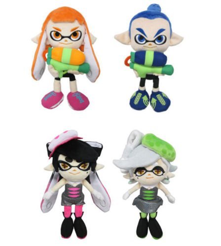 Sanei Male Inkling, Female Inkling, Marie Green &amp; Callie Pink Squid Sisters Splatoon Series Plush (Set of 4) by Sanei
