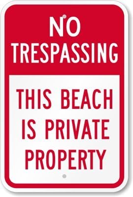 SmartSign 18 x 12 inch “No Trespassing - This Beach is Private Property” Metal Sign, 63 mil Laminated Rustproof Aluminum, Red and White