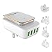 LENCENT USB Charger Plug, 4 USB International Travel Adapter Wall Charger with LED Touch Night Light, UK England/EU European/AUS/USA Adaptor Plug (Type A/C/E/F/G/H/J/K/L/N)