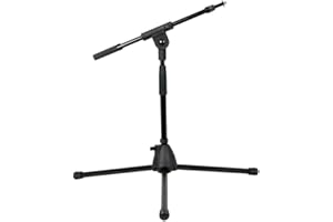 K&M Stands 25907 Low Level Microphone Tripod - Short Telescopic Boom Arm - Adjustable Height - Black